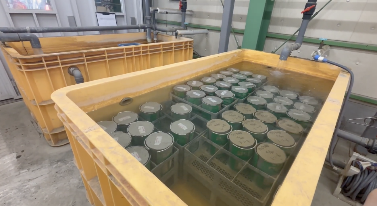 供試体を水槽内で養生している様子